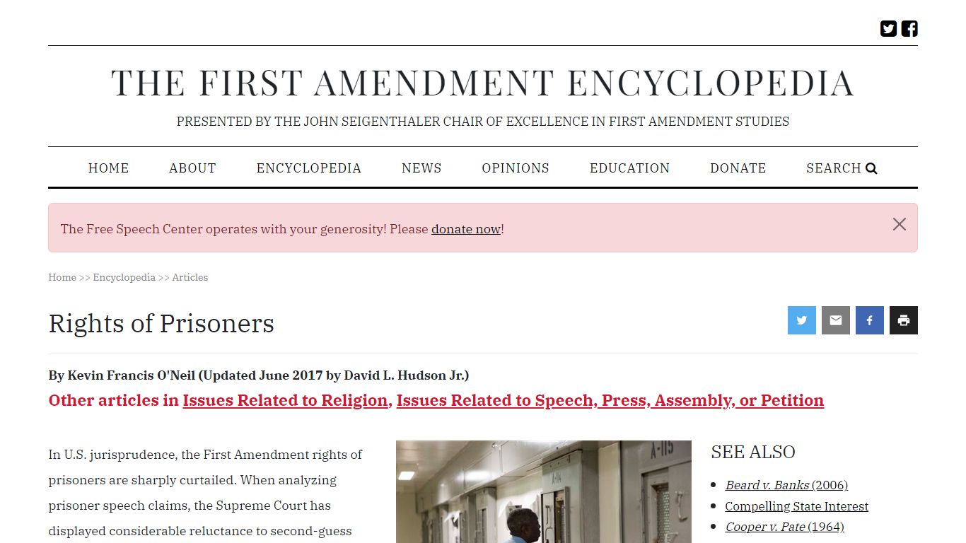 Rights of Prisoners | The First Amendment Encyclopedia